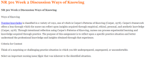 NR 501 Week 2 Discussion Ways of Knowing