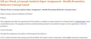 NR 501 Week 4 Concept Analysis Paper Assignment - Health Promotion Behavior Concept Latest