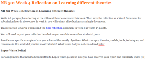 NR 501 Week 4 Reflection on Learning different theories 