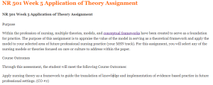 NR 501 Week 5 Application of Theory Assignment