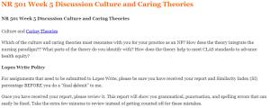 NR 501 Week 5 Discussion Culture and Caring Theories