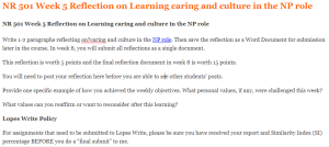 NR 501 Week 5 Reflection on Learning caring and culture in the NP role