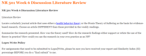 NR 501 Week 6 Discussion Literature Review