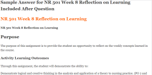 NR 501 Week 8 Reflection on Learning