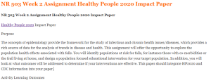 NR 503 Week 2 Assignment Healthy People 2020 Impact Paper