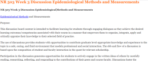 NR 503 Week 3 Discussion Epidemiological Methods and Measurements