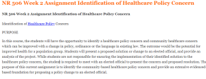 NR 506 Week 2 Assignment Identification of Healthcare Policy Concern