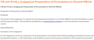 NR 506 Week 4 Assignment Preparation of Presentation to Elected Official