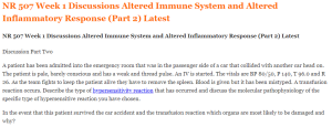 NR 507 Week 1 Discussions Altered Immune System and Altered Inflammatory Response (Part 2) Latest