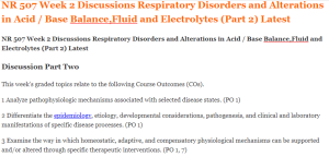 NR 507 Week 2 Discussions Respiratory Disorders and Alterations in Acid Base Balance,Fluid and Electrolytes (Part 2) Latest