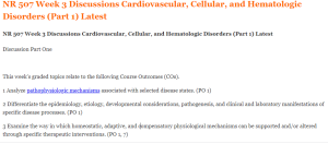 NR 507 Week 3 Discussions Cardiovascular, Cellular, and Hematologic Disorders (Part 1) Latest