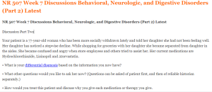 NR 507 Week 7 Discussions Behavioral, Neurologic, and Digestive Disorders (Part 2) Latest