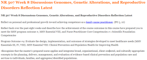 NR 507 Week 8 Discussions Genomes, Genetic Alterations, and Reproductive Disorders Reflection Latest