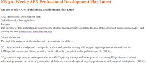 NR 510 Week 7 APN Professional Development Plan Latest