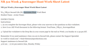 NR 512 Week 4 Scavenger Hunt Work Sheet Latest