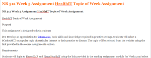 NR 512 Week 5 Assignment HealthIT Topic of Week Assignment