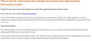 NR 512 Week 5 Discussion Knowledge Generation through Nursing Informatics Latest