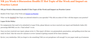 NR 512 Week 6 Discussion Health IT Hot Topic of the Week and Impact on Practice Latest