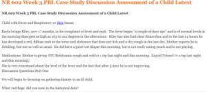 NR 602 Week 3 PBL Case Study Discussion Assessment of a Child Latest