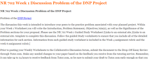 NR 702 Week 1 Discussion Problem of the DNP Project