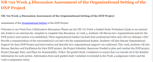 NR 702 Week 4 Discussion Assessment of the Organizational Setting of the DNP Project