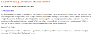 NR 709 Week 4 Discussion Dissemination