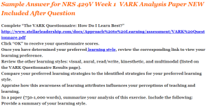 NRS 429V Week 1  VARK Analysis Paper NEW