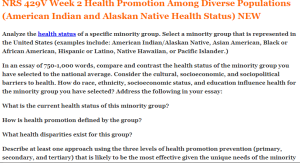 NRS 429V Week 2 Health Promotion Among Diverse Populations (American Indian and Alaskan Native Health Status) NEW