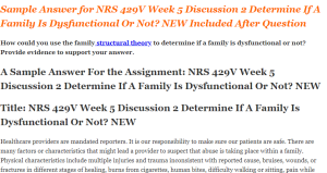 NRS 429V Week 5 Discussion 2 Determine If A Family Is Dysfunctional Or Not? NEW