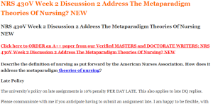 NRS 430V Week 2 Discussion 2 Address The Metaparadigm Theories Of Nursing NEW