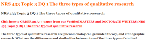 NRS 433 Topic 3 DQ 1 The three types of qualitative research