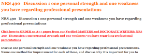 NRS 490   Discussion 1 one personal strength and one weakness you have regarding professional presentations