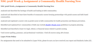 NSG 3028 Week 4 Assignment 2 Community Health Nursing New