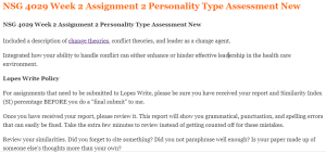 NSG 4029 Week 2 Assignment 2 Personality Type Assessment New