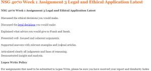 NSG 4070 Week 1 Assignment 3 Legal and Ethical Application Latest