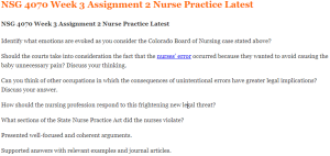 NSG 4070 Week 3 Assignment 2 Nurse Practice Latest