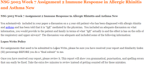 NSG 5003 Week 7 Assignment 2 Immune Response in Allergic Rhinitis and Asthma New