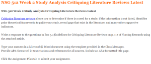 NSG 512 Week 2 Study Analysis Critiquing Literature Reviews Latest