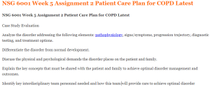 NSG 6001 Week 5 Assignment 2 Patient Care Plan for COPD Latest