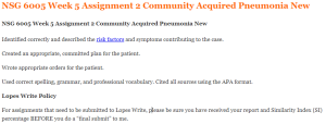 NSG 6005 Week 5 Assignment 2 Community Acquired Pneumonia New