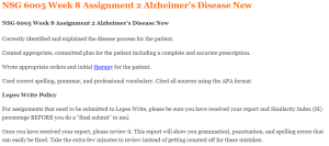 NSG 6005 Week 8 Assignment 2 Alzheimer’s Disease New