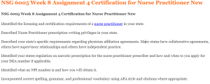 NSG 6005 Week 8 Assignment 4 Certification for Nurse Practitioner New