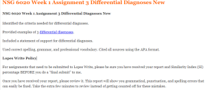 NSG 6020 Week 1 Assignment 3 Differential Diagnoses New