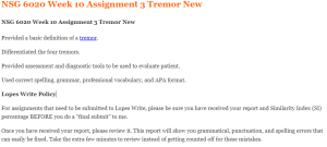 NSG 6020 Week 10 Assignment 3 Tremor New