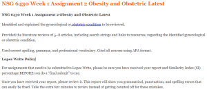 NSG 6430 Week 1 Assignment 2 Obesity and Obstetric Latest