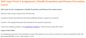 NSG 6430 Week 6 Assignment 2 Health Promotion and Disease Prevention Latest