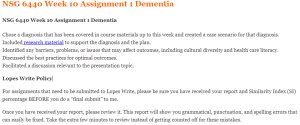 NSG 6440 Week 10 Assignment 1 Dementia