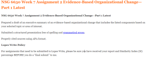 NSG 6630 Week 7 Assignment 2 Evidence-Based Organizational Change—Part 1 Latest