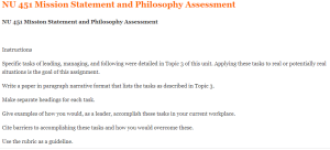 NU 451 Mission Statement and Philosophy Assessment