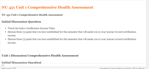 NU 451 Unit 1 Comprehensive Health Assessment